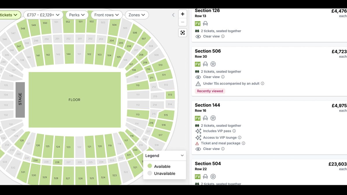 Oasis wembley prices