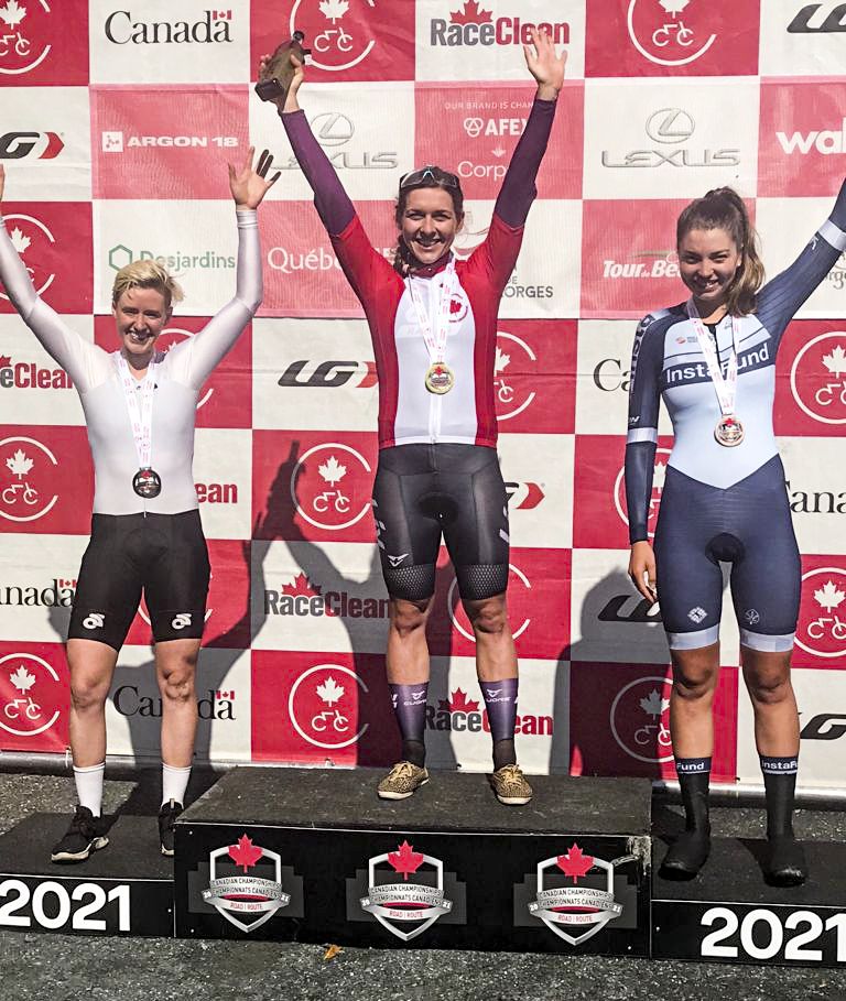 The women's podium: Gillian Ellsay, Alison Jackson and Marie Soleil Blais