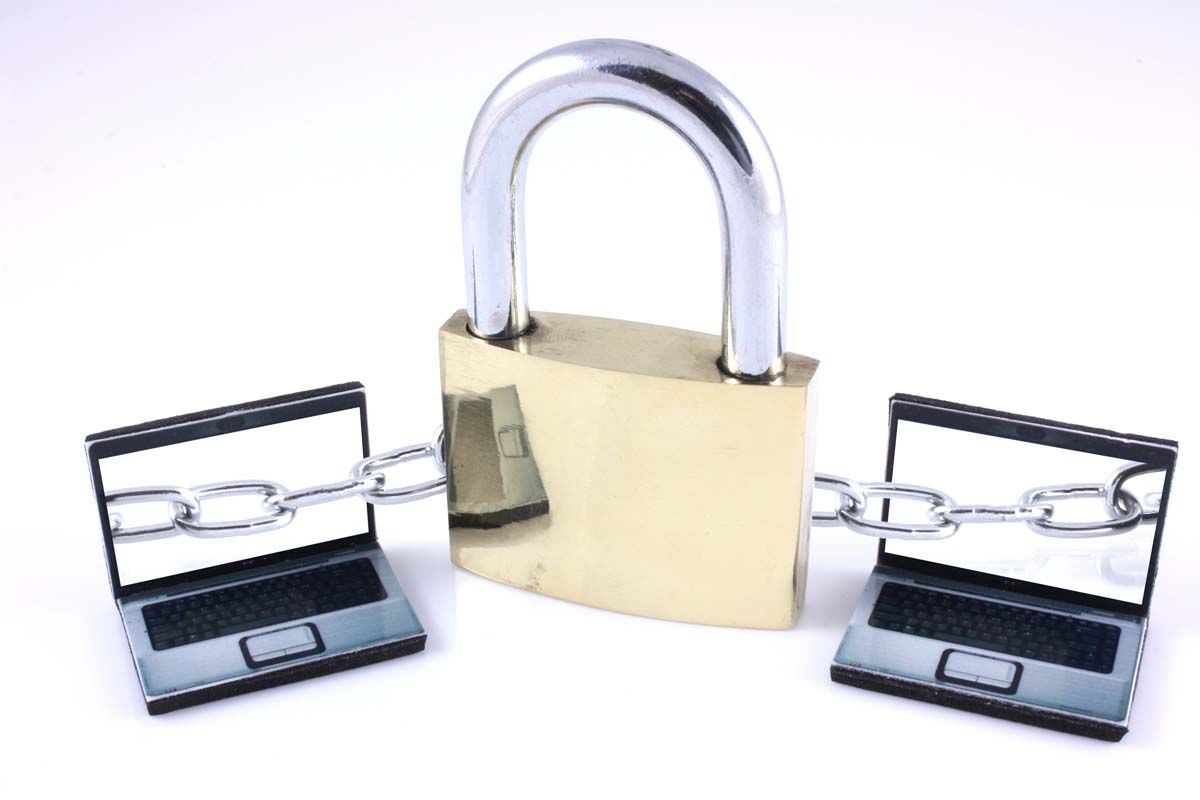 padlock next to computers