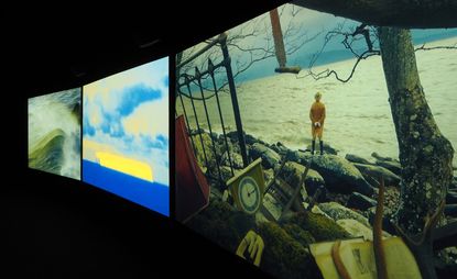 A still from John Akomfrah’s three-screen film installation Vertigo Sea, 2015, which explores issues of slavery, conflict, migration and ecology in relationship to the sea