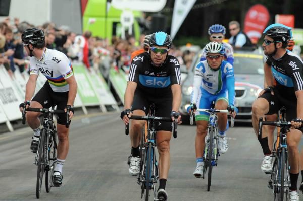 Mark Cavendish and his Sky teammates roll in well behind the stage winner