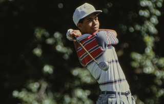 Tiger Woods plays a shot during the 1992 LA Open