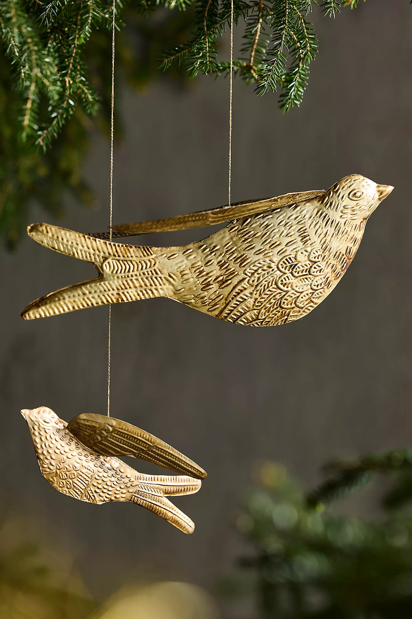 Golden Songbird Ornaments, Set of 2