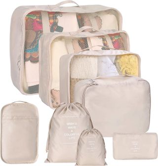 8 Sets Packwürfel für Koffer, Kingdalux Reisekoffer-Pack-Organizer mit Wäschesack, Kompressions-Aufbewahrungs-Schuhbeutel, Unterwäsche-Taschen, für Männer und Frauen