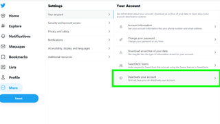 How to delete a Twitter account - account deactivation menu
