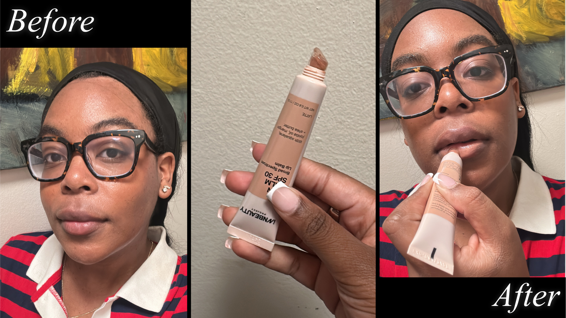 Ariel Baker testing Inn beauty project spf lip balm