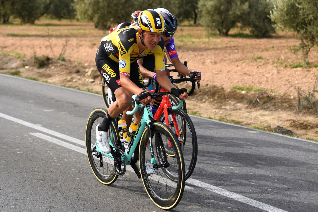 IZNJAR SPAIN FEBRUARY 20 Taco Van Der Hoorn of The Netherlands and Team JumboVisma Juan Felipe Osorio of Colombia Team BurgosBH during the 66th Vuelta a Andaluca Ruta del Sol 2020 Stage 2 a 1981km stage from Sevilla to Iznjar 527m VCANDALUCIA UCIProSeries on February 20 2020 in Iznjar Spain Photo by David RamosGetty Images