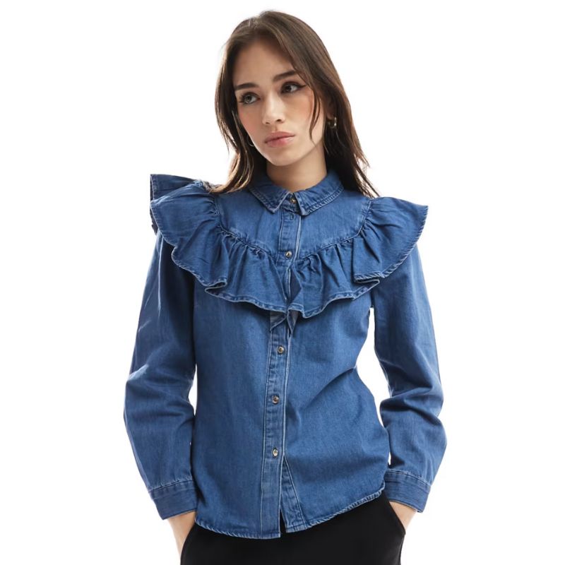 ONLY , Long Sleeve Frill Denim Shirt