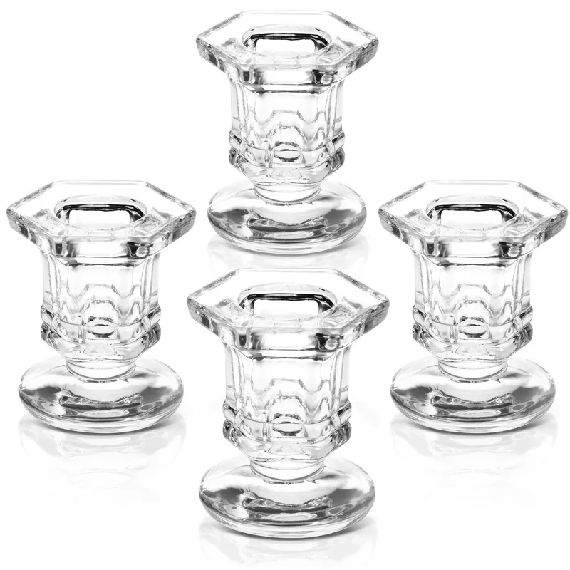 Juvale 12 Pack Clear Glass Candle Holders for Candlesticks, Taper Candles, Wedding Centerpieces, 2 X 2.3 X 2 in