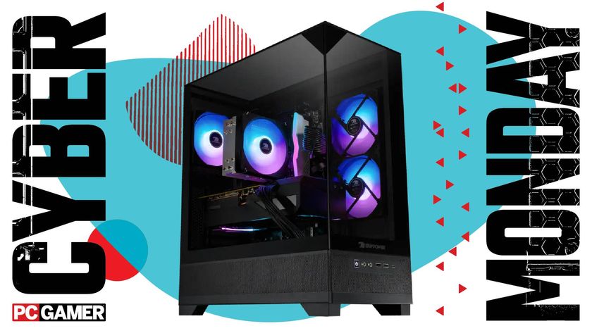 An iBuyPower Element SE gaming PC on a Cyber Monday background