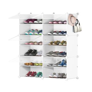 white portable shoe storage for closet 