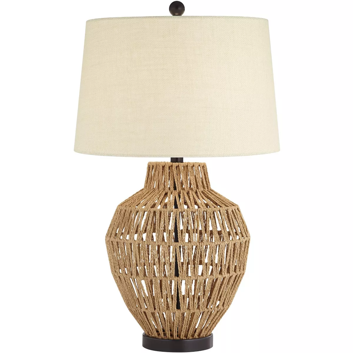 360 Lighting San Marcos Modern Coastal Table Lamp 27&quot; Tall Natural Wicker Oatmeal Drum Shade for Bedroom Living Room Bedside Nightstand Office Kids