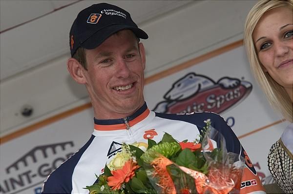 Clinton Avery (Champion System Pro Cycling Team) on stage to receive the sprint classification jersey.