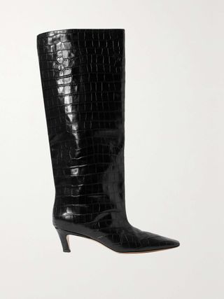 + Net Sustain Croc-Effect Leather Knee Boots