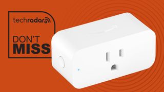 Amazon Smart Plug on an orange background next to text reading "Don't miss"