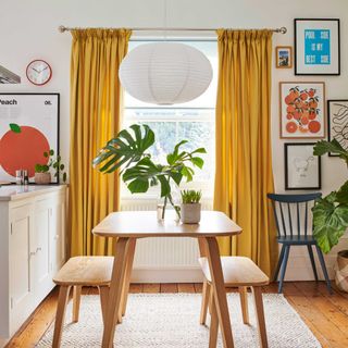 yellow curtains in dining room
