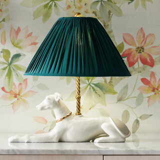 accent lamp with dog base and green shade