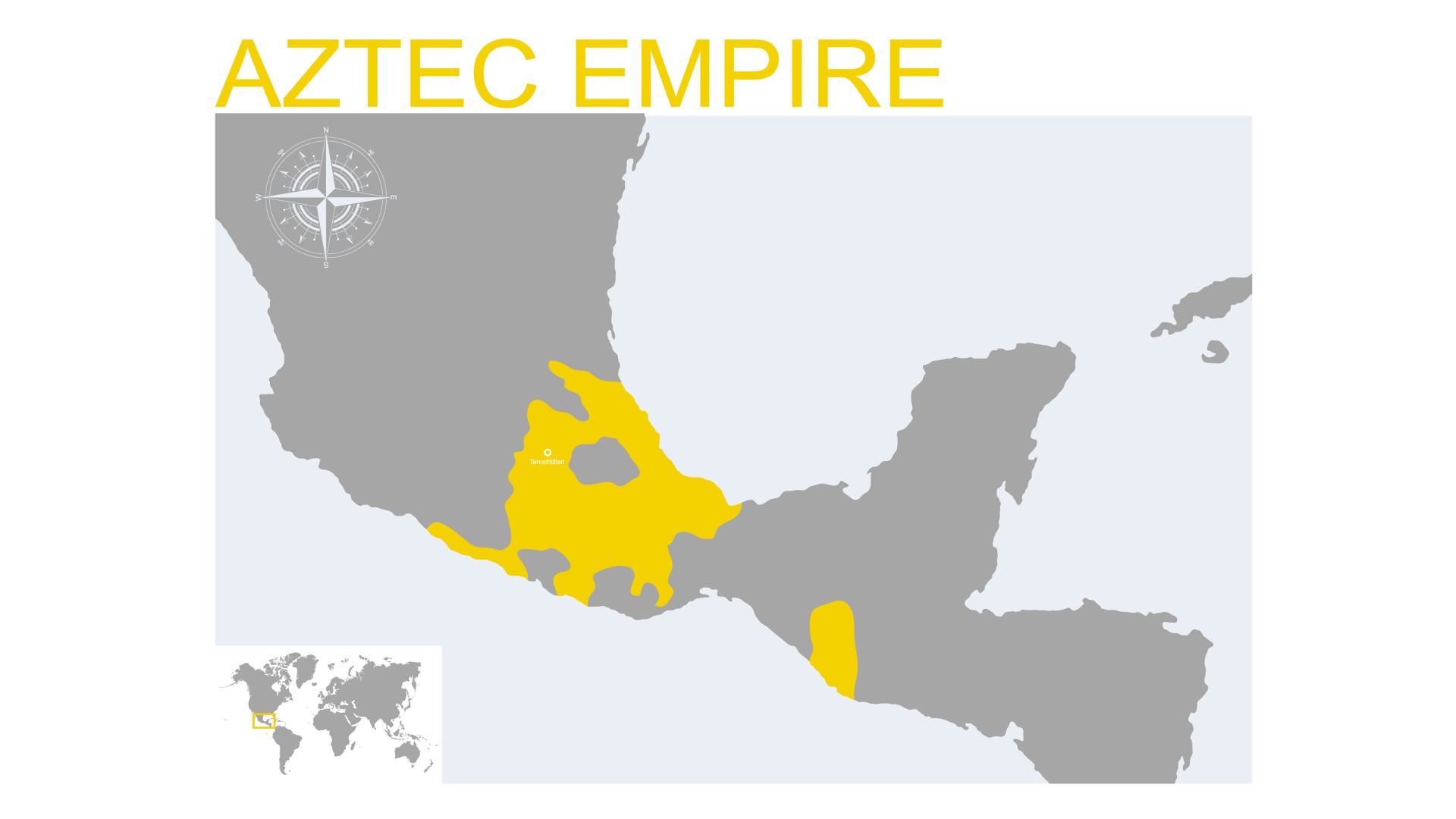 Map of the Aztec Empire. The lower quarter of Mexico is highlighted.