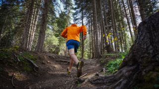 Man running on woodland trail