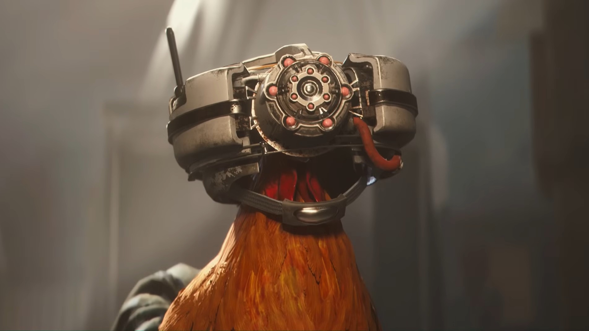 Arc Raiders chicken Scrappy in machine helmet