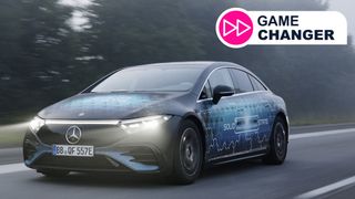 The Mercedes-Benz EQS driving on a road