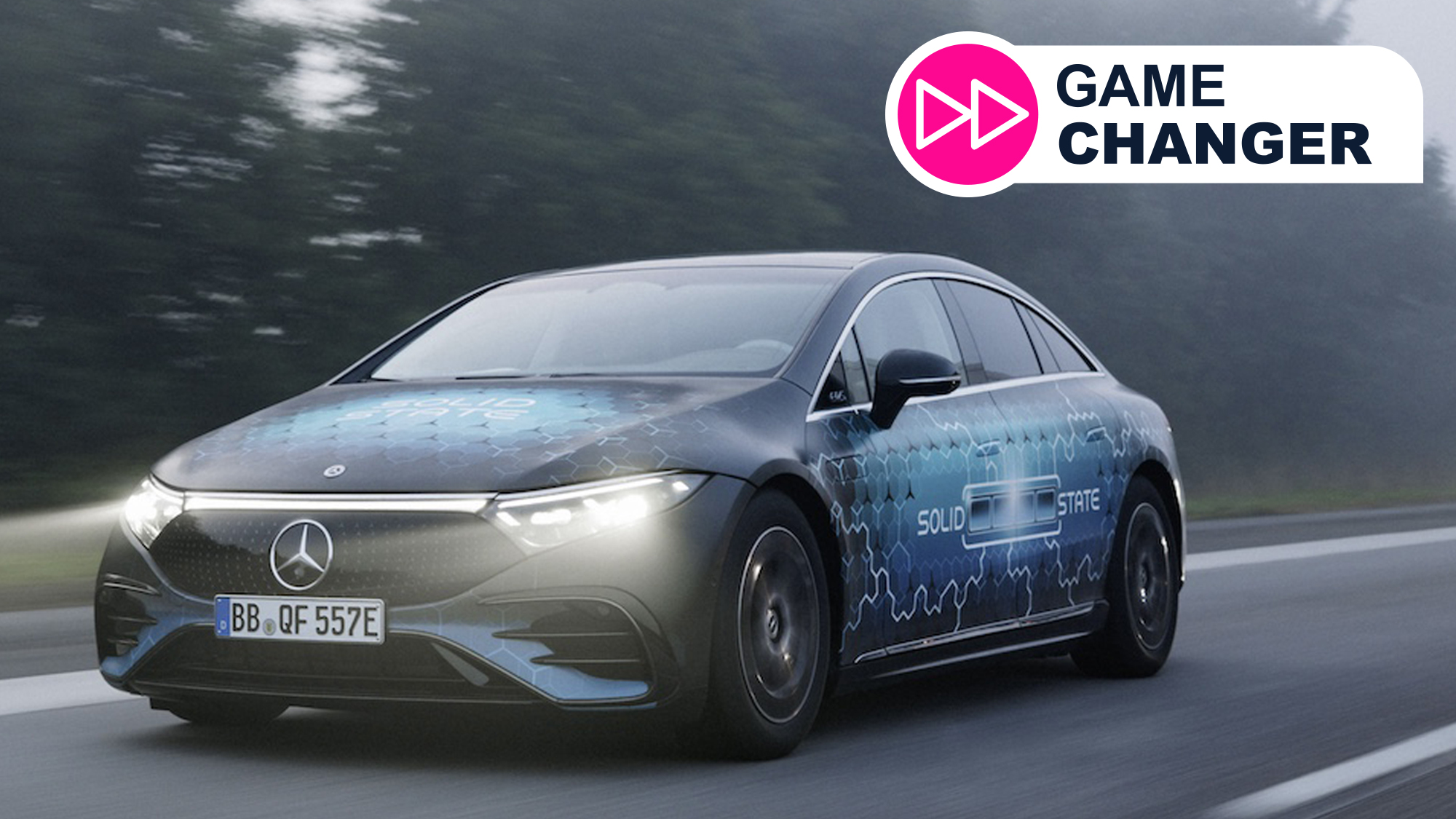 The Mercedes-Benz EQS driving on a road