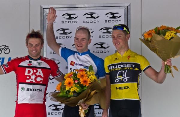 The final podium: Peter Herzig (Budget Forklifts) takes the top spot