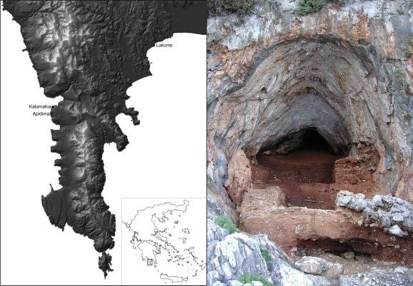 Entrance to Kalamakia cave in Greece where Neanderthal remains were found.