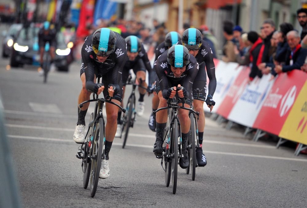 Team Sky en route to third during stage 2 at the Volta a Catalunya