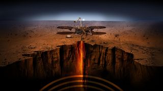 An artist's impression of NASA's Mars InSight lander studying the interior of the Red Planet.