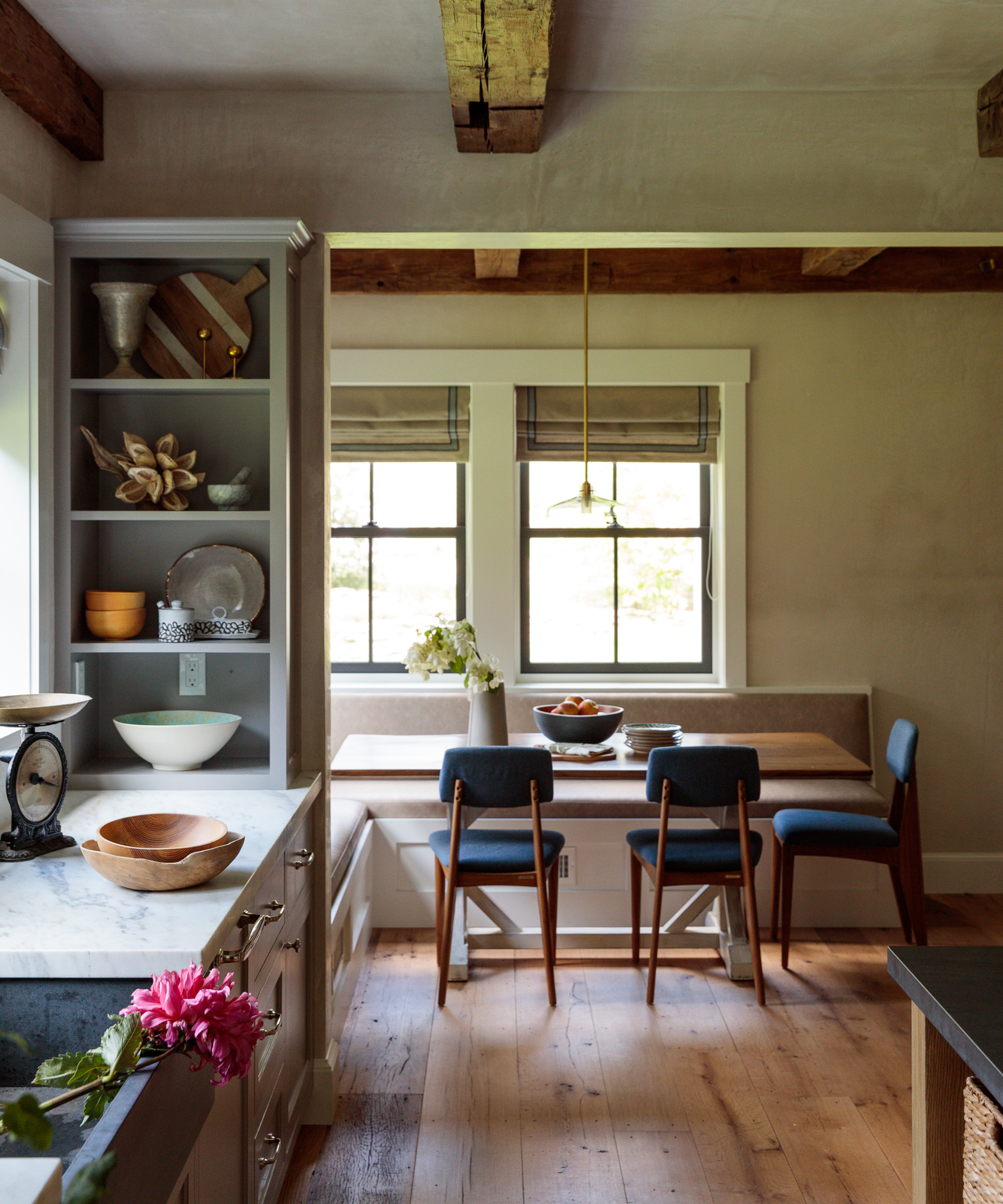 kitchen with wood dining table