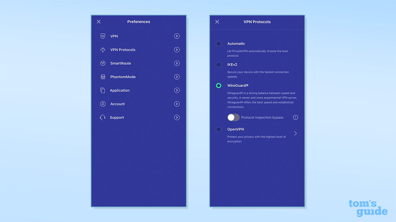 Screenshot of PrivadoVPN WireGuard settings