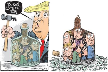 Political Cartoon U.S. Trump lockdown coronavirus