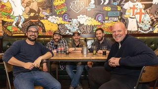 Tom Kerridge sits with Anthony Murphy, Daniel MAyo-Evans, Christian Williams and Lee Symonds (The Beefy Boys) in their restaurant for The Hidden World of Hospitality.