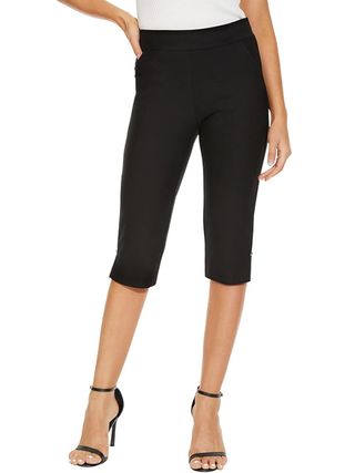 Ginasy, Ginasy Capri-Hose für Damen, lässig, Sommer, elegant, zum Überziehen, Stretch, hohe Taille, bauchfreie Arbeits-Leggings mit Taschen, Schwarz