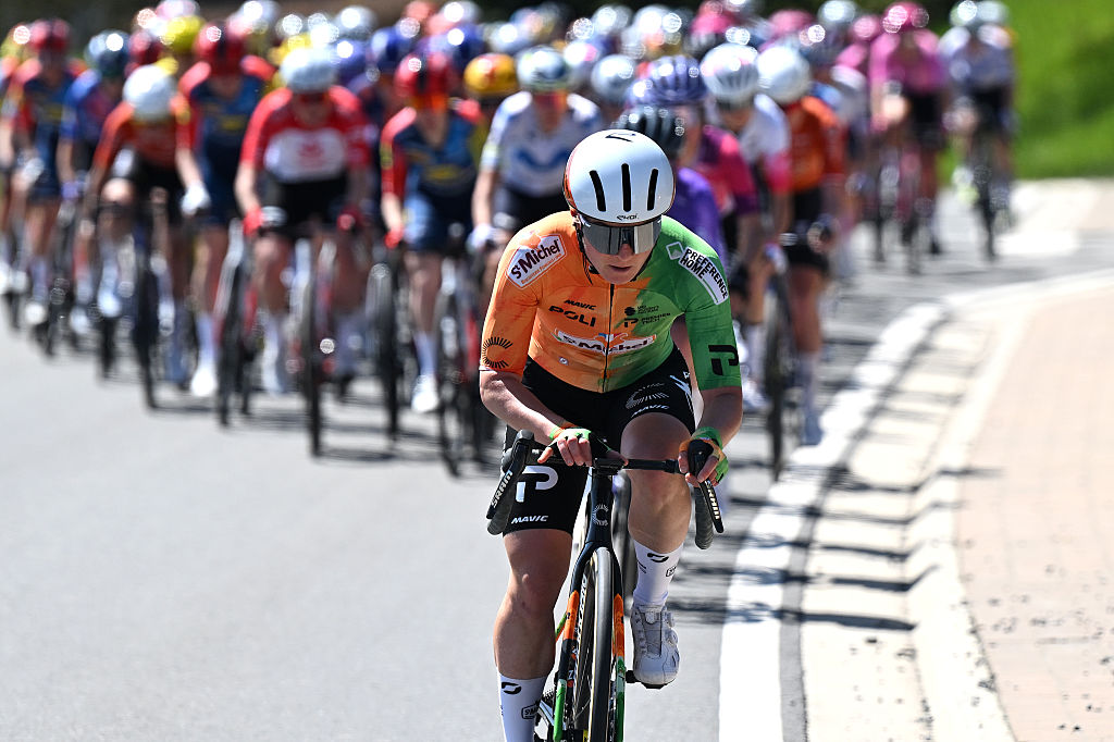 Emilie Morier (St Michel - Preference Home - Auber93) during the 10th Liege - Bastogne - Liege Femmes 2026. (Photo by Luc Claessen/Getty Image