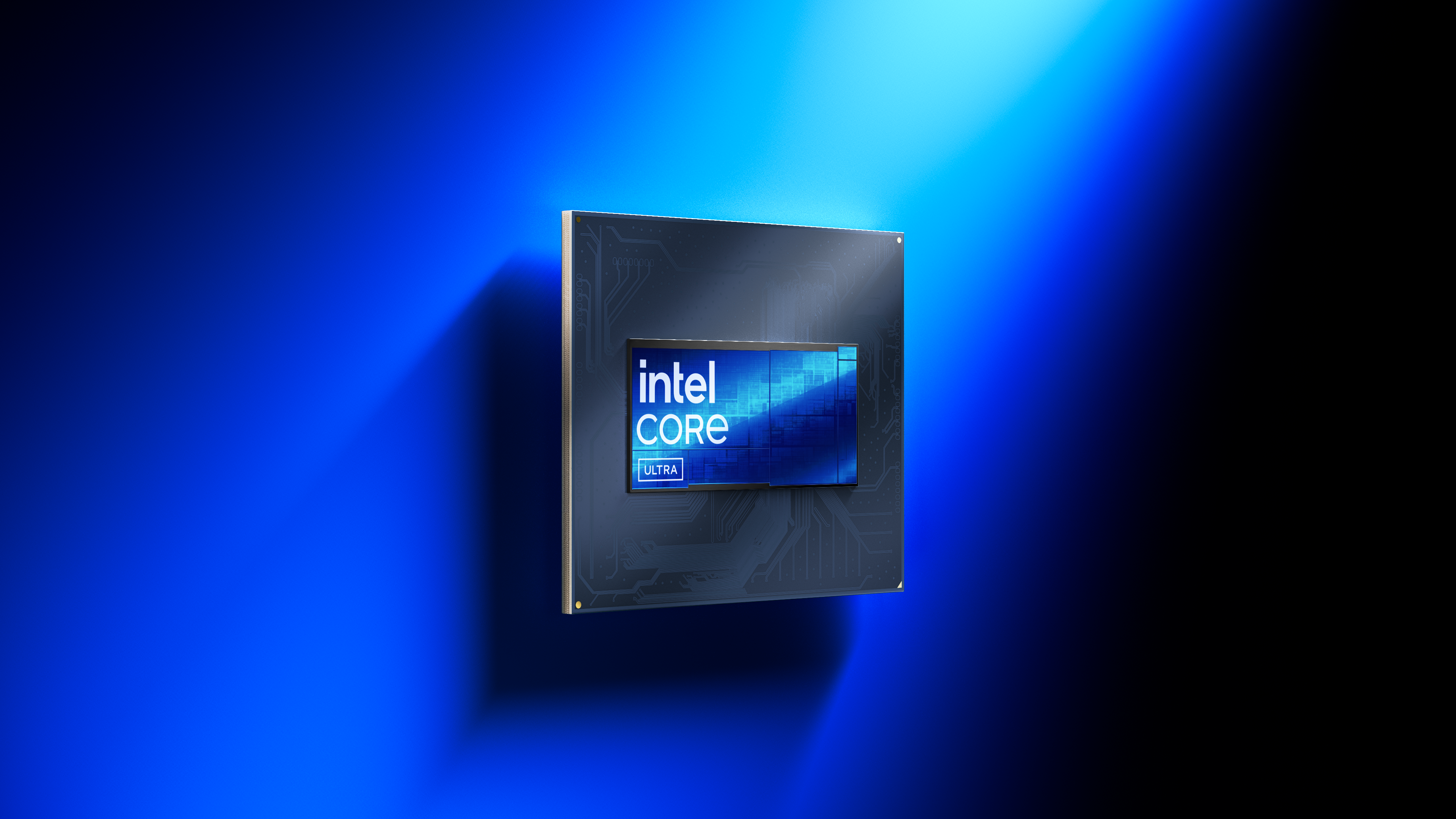 A mockup of the Intel Core Ultra 200HX against a blue swoosh background