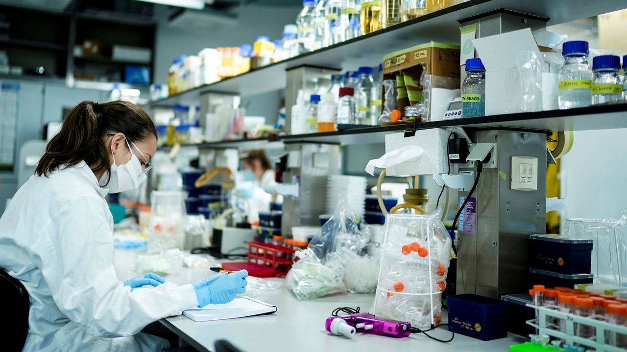 A researcher working on the new coronavirus at a laboratory in Belgium