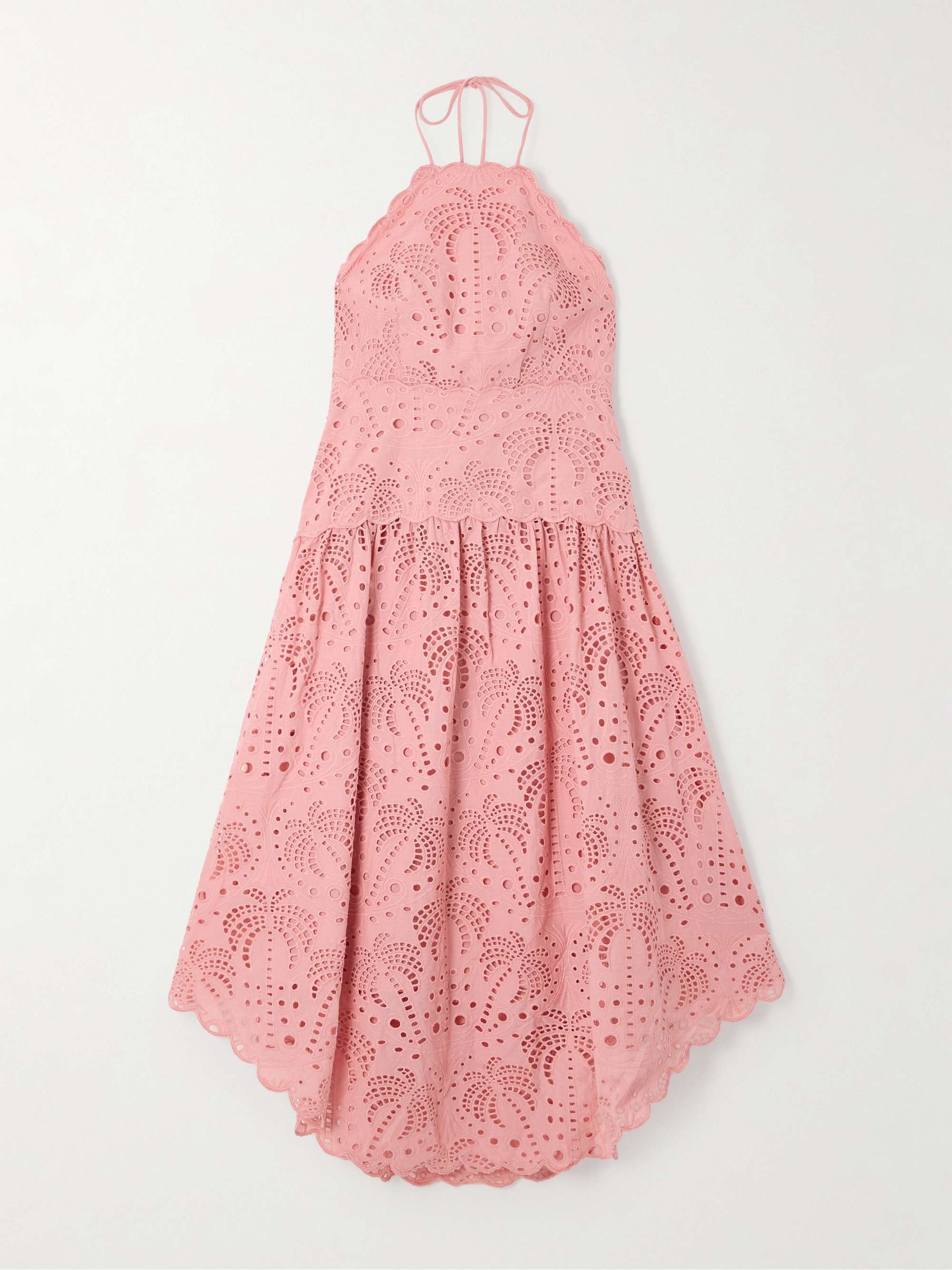 Palm Tree Scalloped Broderie Anglaise Cotton Midi Dress