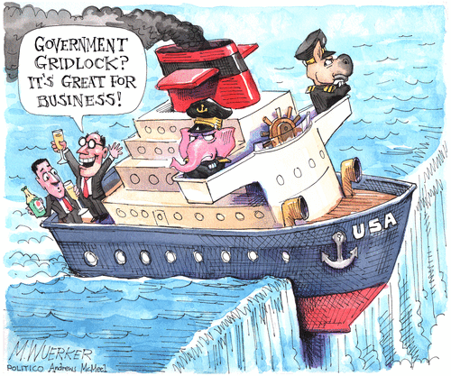 Political Cartoon U.S. GOP Democrats government gridlock congress