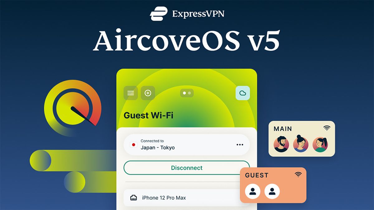 Graphic displaying ExpressVPN AircoveOS v5 update