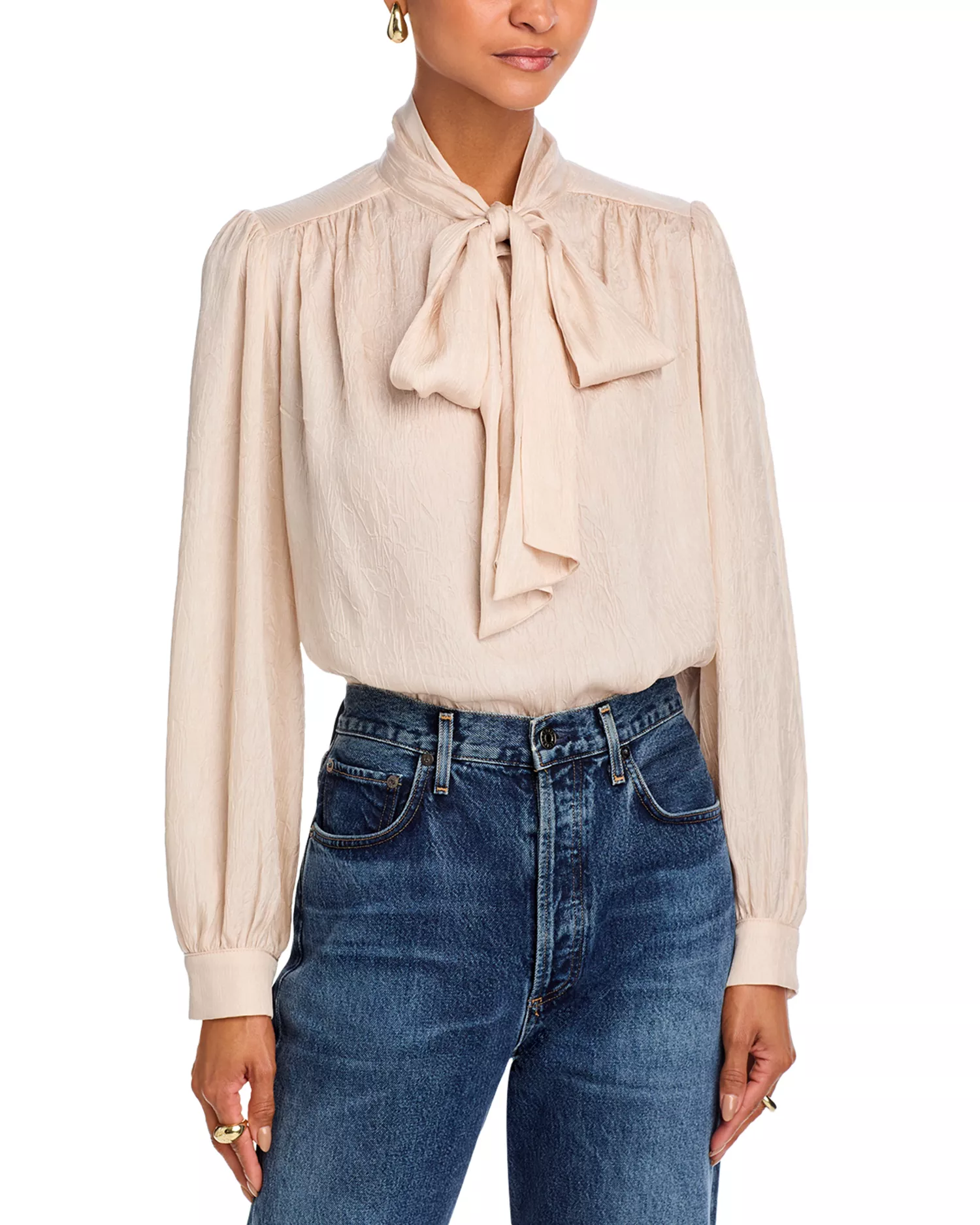 Metallic Bow Long Sleeve Blouse - Exclusive