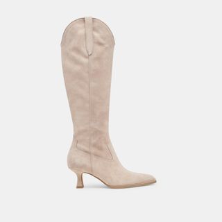 Ariana Wide-Calf Boots Taupe Suede