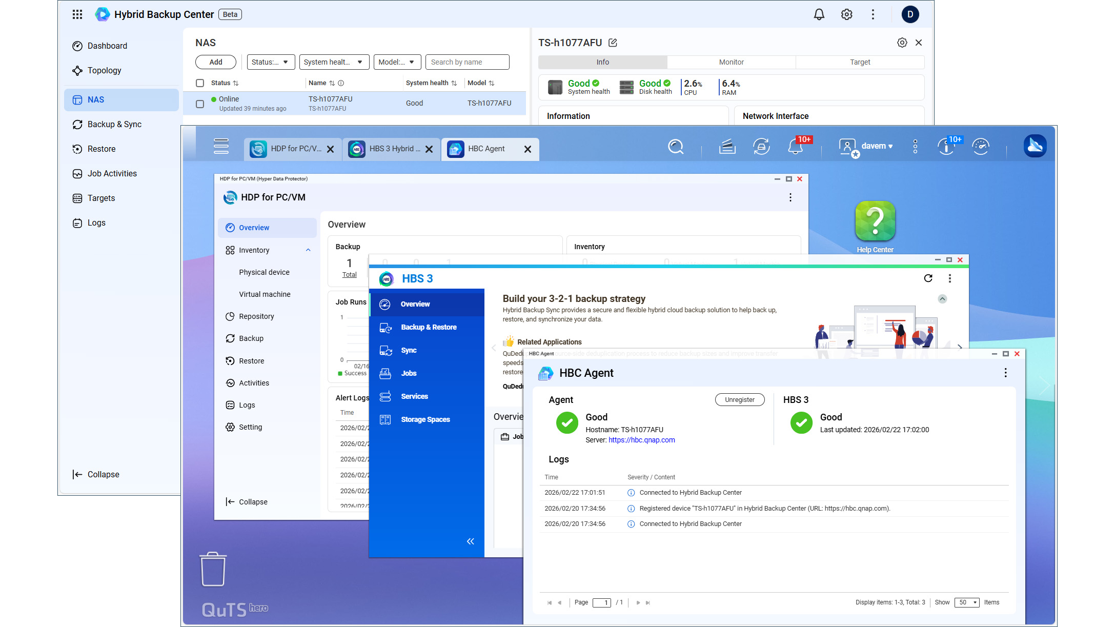 The Qnap TS-h1077AFU backup interface