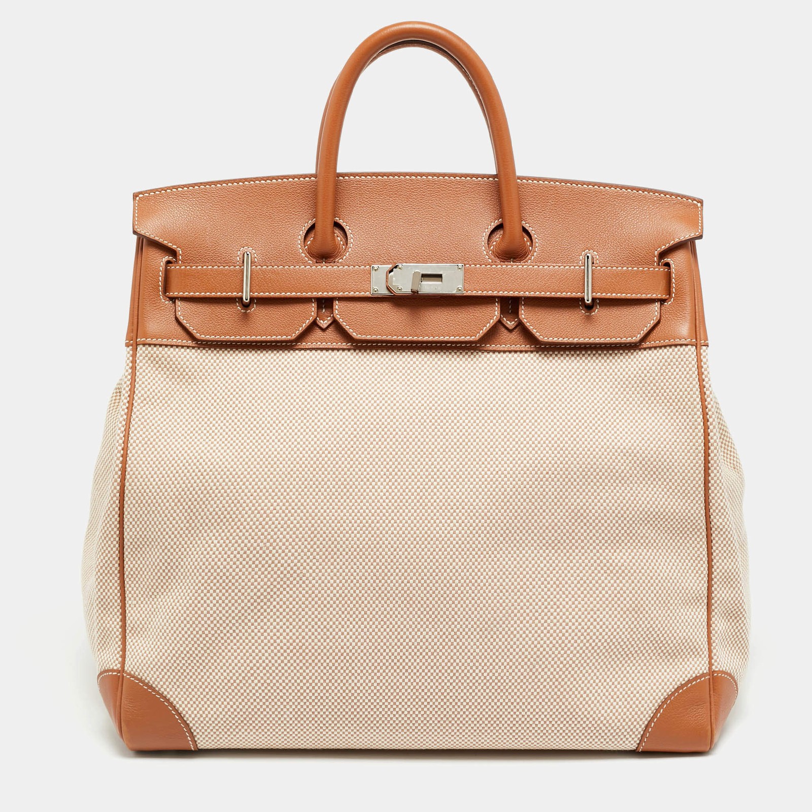 Hermes Birkin Hac 40 Palladium Finish Goldecru Evercolor Leather and Criss