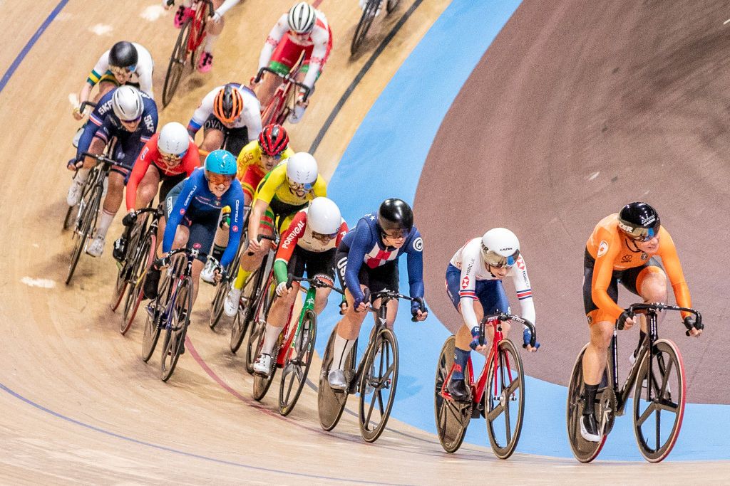 The Netherlands’ Kirsten Wild races to victory in the women’s scratch race at the 2020 Track World Championships in Berlin, Germany