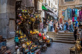 Lanterns for sale at the Khan El-Khalili historic market in Cairo, Egypt