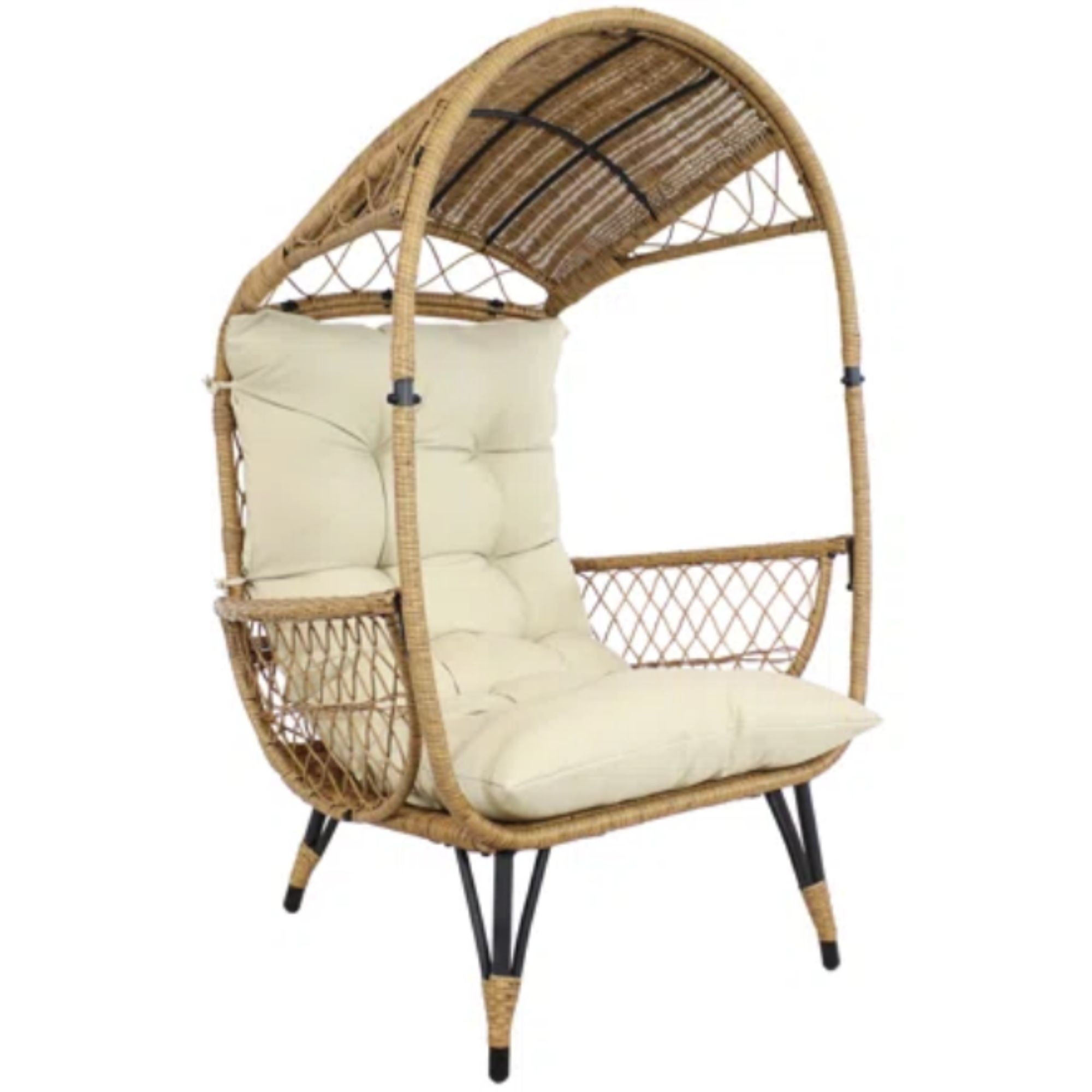 Outdoor wicker chair in egg shape with canopy