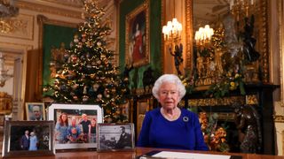 Queen Elizabeth II records her annual Christmas broadcast in Windsor Castle, Berkshire, England.