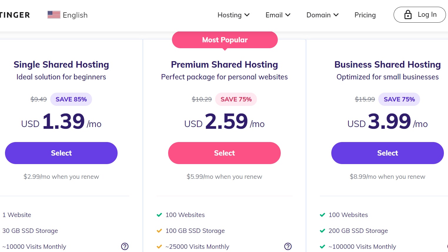 Hostinger plan prices